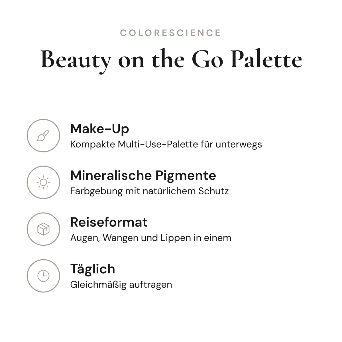 Beauty on the Go Palette - Infografik mit Wirkstoffen und Anwendung | Colorescience