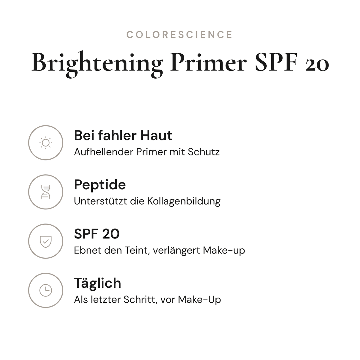 Brightening Primer SPF 20 - Infografik mit Wirkstoffen und Anwendung | Colorescience