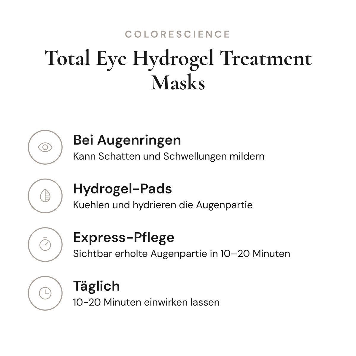 Total Eye Hydrogel Treatment Masks - Infografik mit Wirkstoffen und Anwendung | Colorescience
