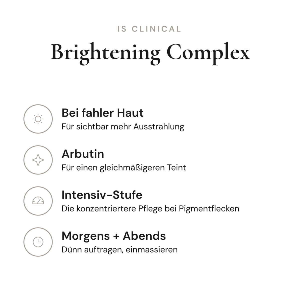 Brightening Complex - Infografik mit Wirkstoffen und Anwendung | iS Clinical