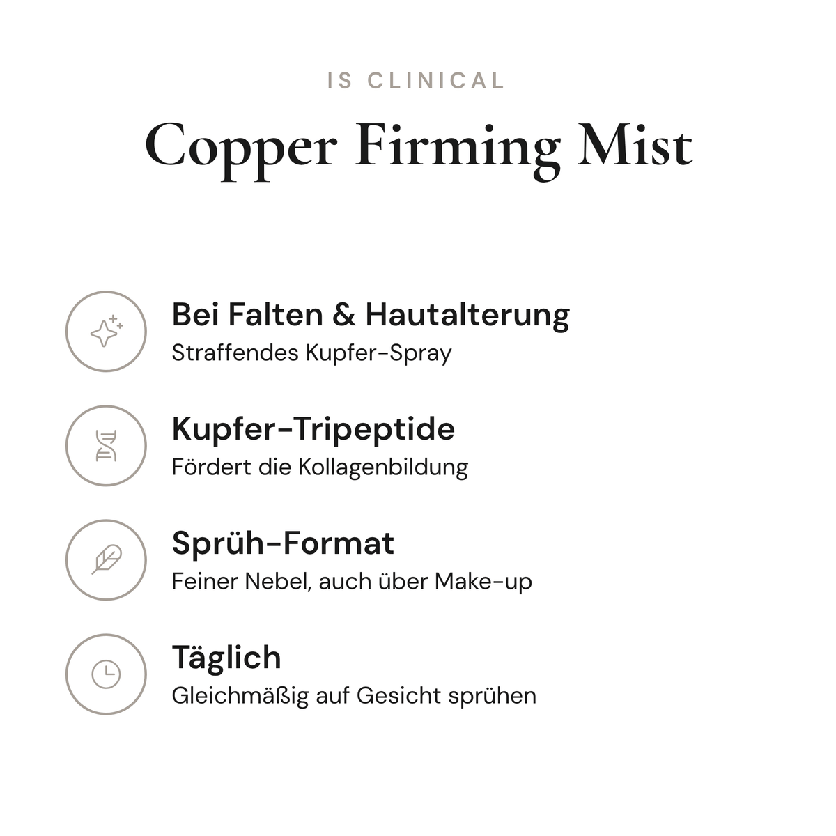 Copper Firming Mist - Infografik mit Wirkstoffen und Anwendung | iS Clinical