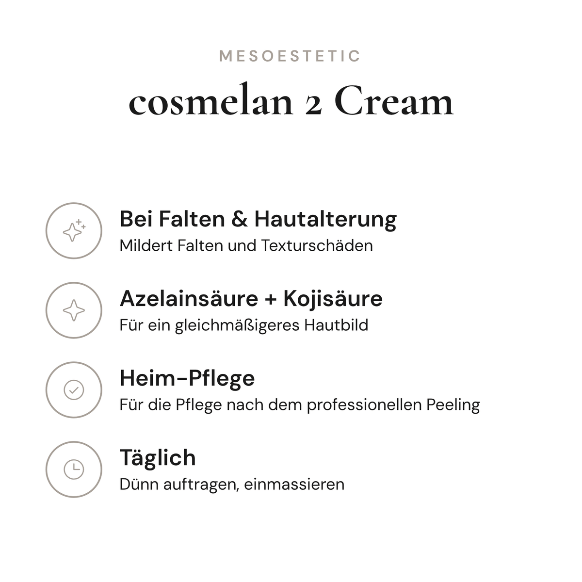 cosmelan 2 Cream - Infografik mit Wirkstoffen und Anwendung | mesoestetic