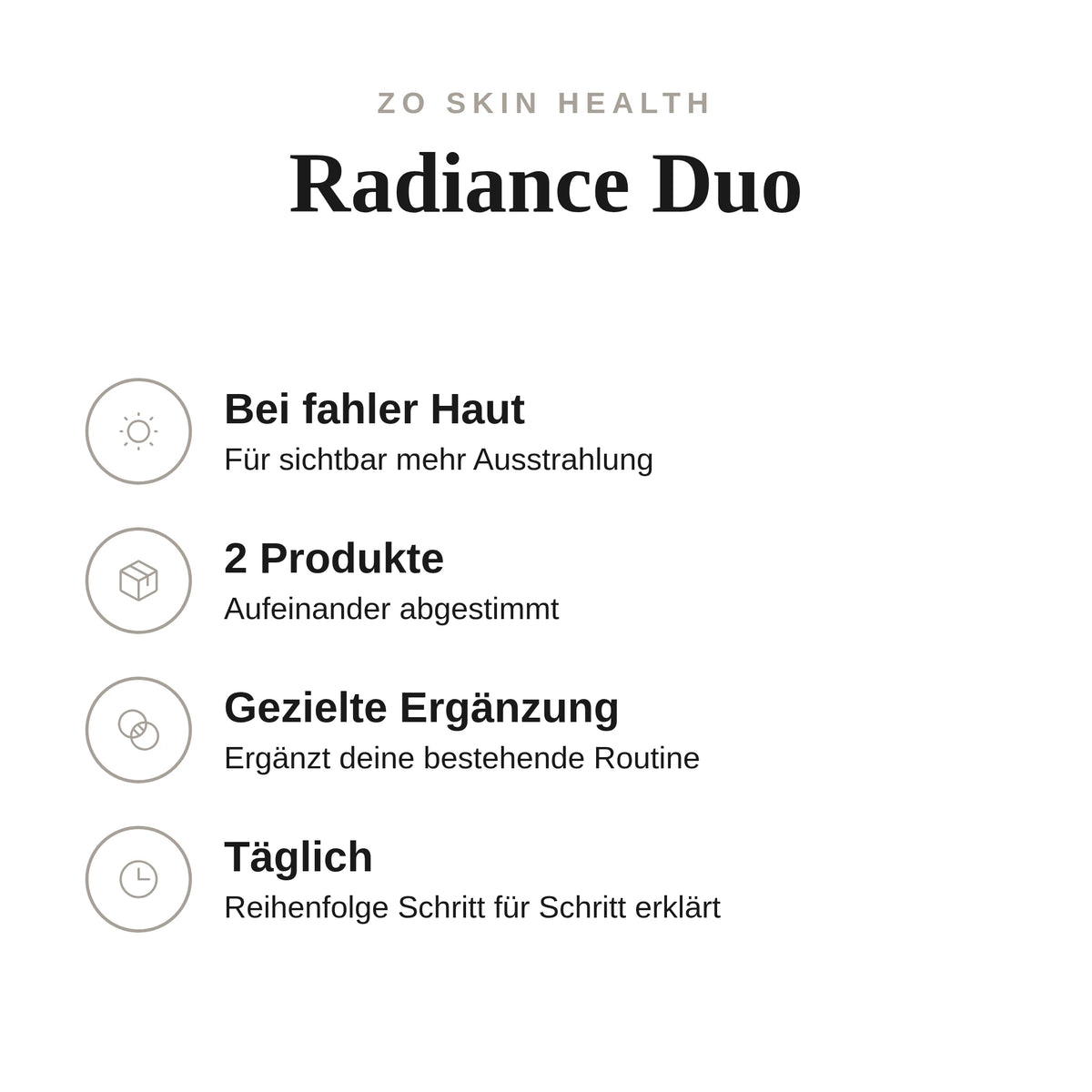 Radiance Duo - Infografik mit Umfang und Anwendung | ZO Skin Health