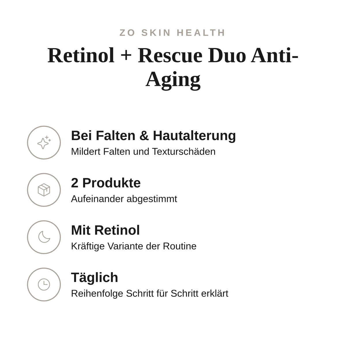 Retinol + Rescue Duo Anti-Aging - Infografik mit Umfang und Anwendung | ZO Skin Health