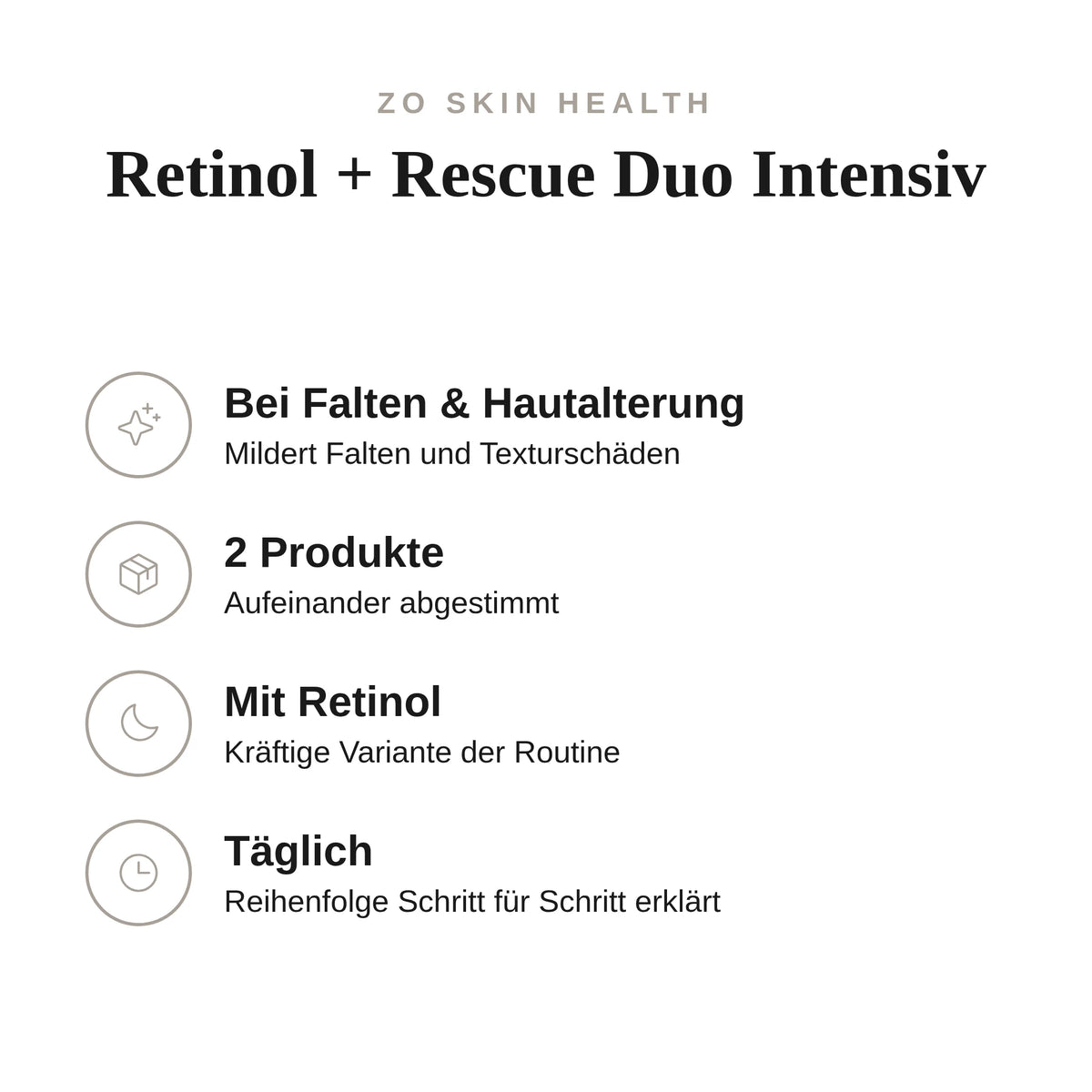 Retinol + Rescue Duo Intensiv - Infografik mit Umfang und Anwendung | ZO Skin Health