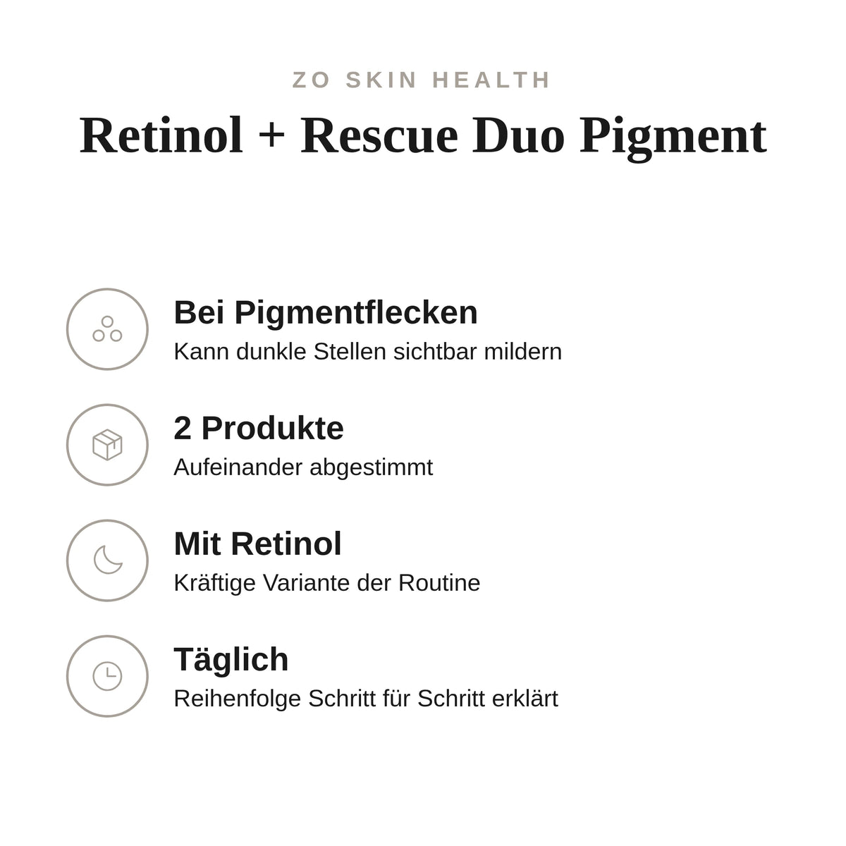 Retinol + Rescue Duo Pigment - Infografik mit Umfang und Anwendung | ZO Skin Health