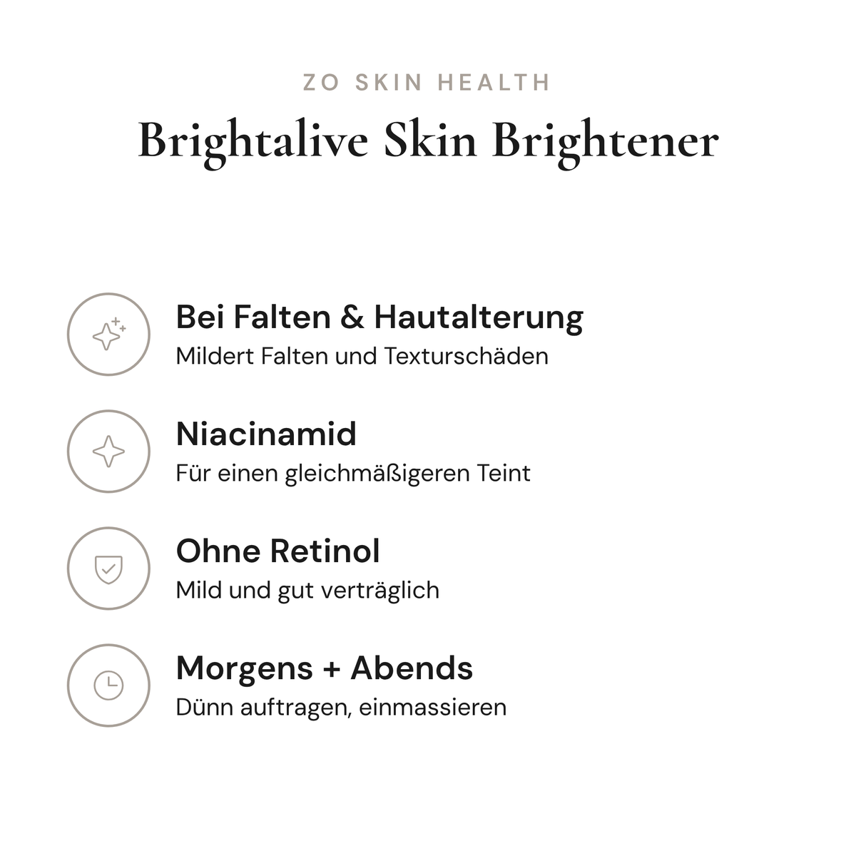 Brightalive Skin Brightener - Infografik mit Wirkstoffen und Anwendung | ZO Skin Health