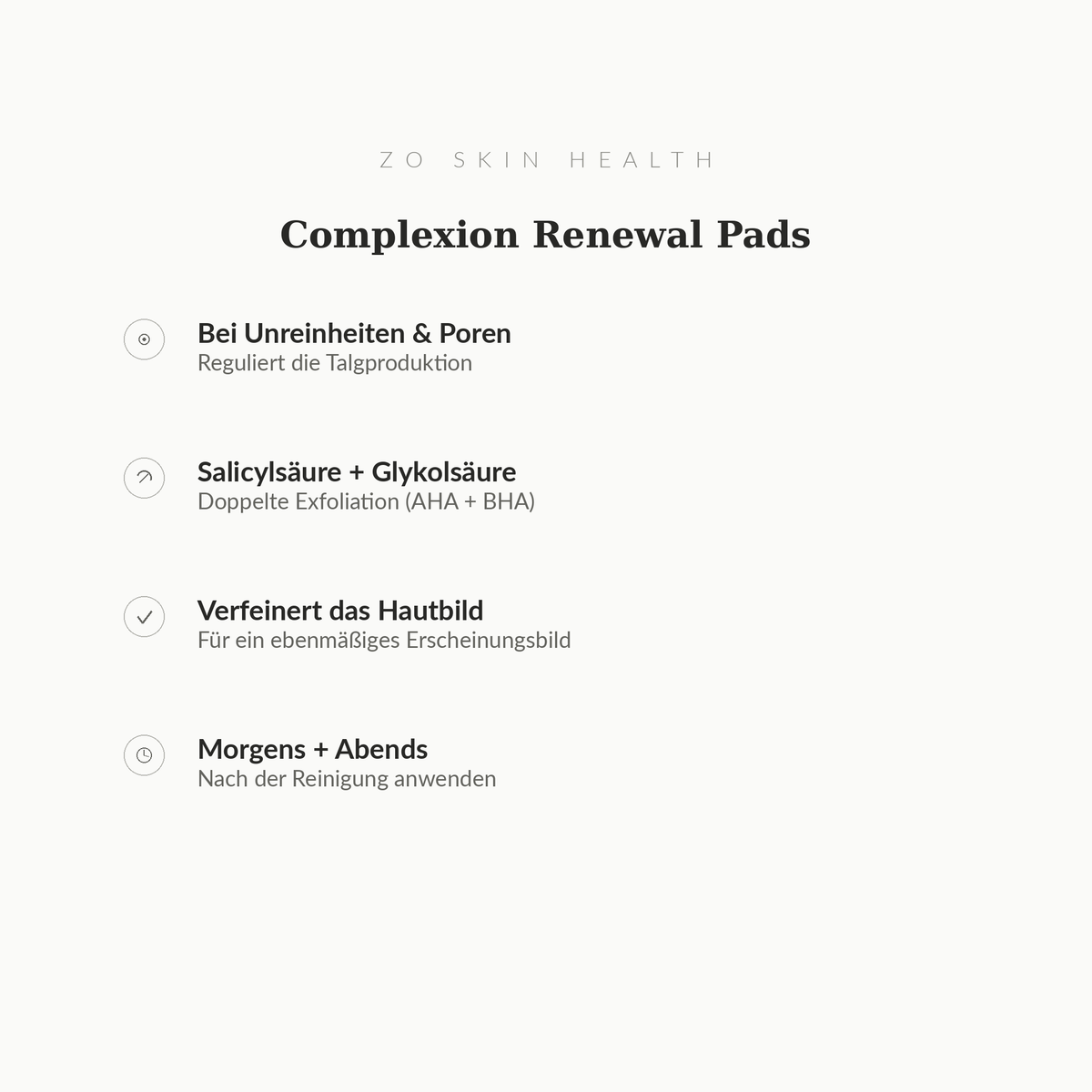 Complexion Renewal Pads - Infografik mit Wirkstoffen und Anwendung | ZO Skin Health