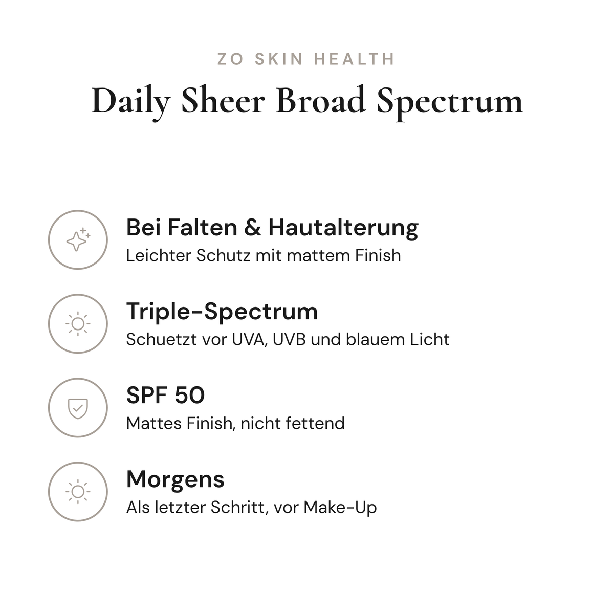 Daily Sheer Broad Spectrum SPF 50 - Infografik mit Wirkstoffen und Anwendung | ZO Skin Health