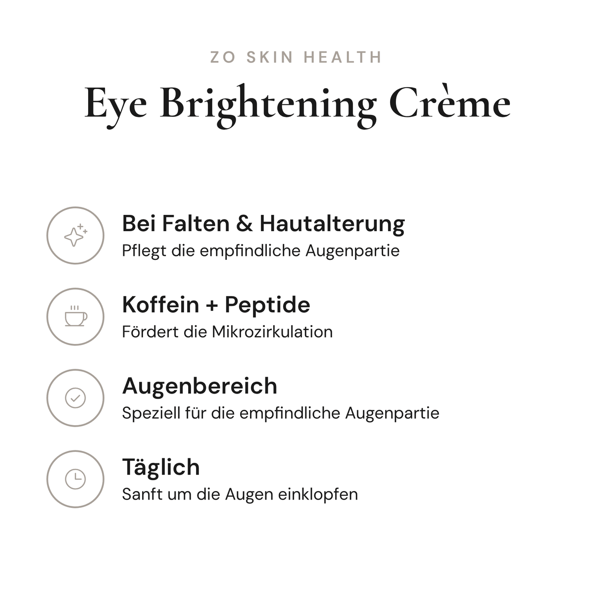Eye Brightening Crème - Infografik mit Wirkstoffen und Anwendung | ZO Skin Health