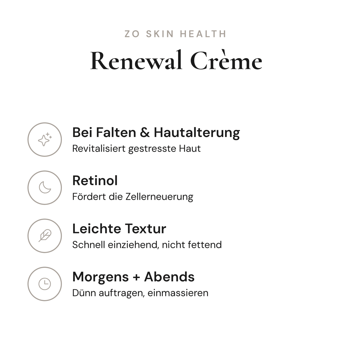 Renewal Crème - Infografik mit Wirkstoffen und Anwendung | ZO Skin Health