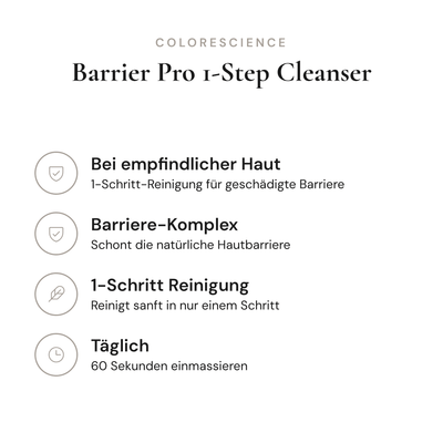 Barrier Pro 1-Step Cleanser - Infografik mit Wirkstoffen und Anwendung | Colorescience