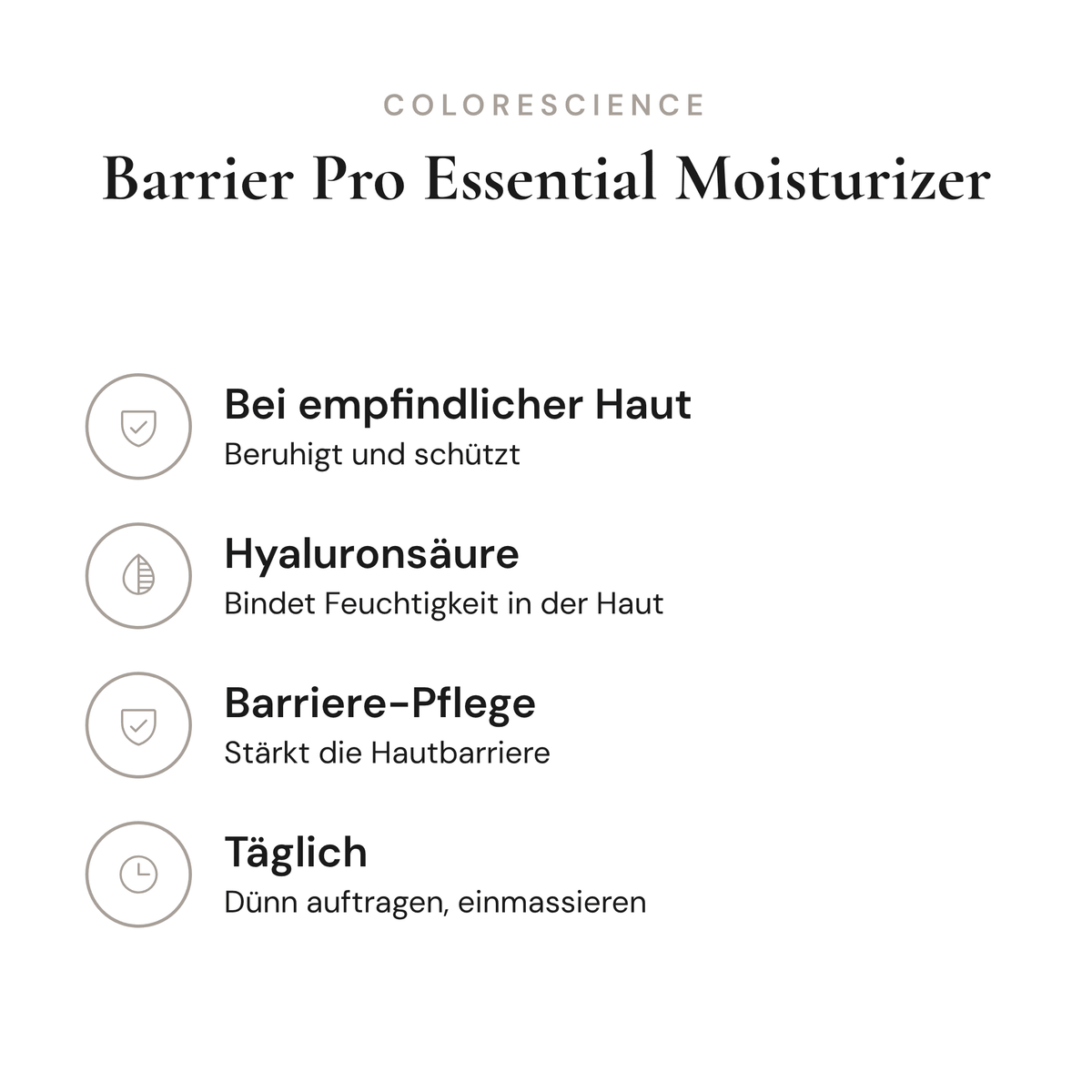 Barrier Pro Essential Moisturizer - Infografik mit Wirkstoffen und Anwendung | Colorescience