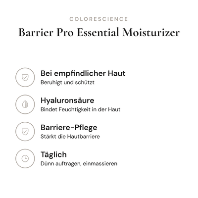 Barrier Pro Essential Moisturizer - Infografik mit Wirkstoffen und Anwendung | Colorescience