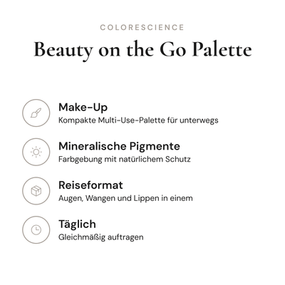 Beauty on the Go Palette - Infografik mit Wirkstoffen und Anwendung | Colorescience