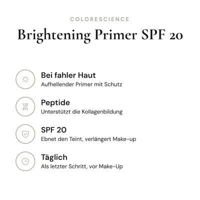 Brightening Primer SPF 20 - Infografik mit Wirkstoffen und Anwendung | Colorescience