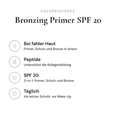 Bronzing Primer SPF 20 - Infografik mit Wirkstoffen und Anwendung | Colorescience