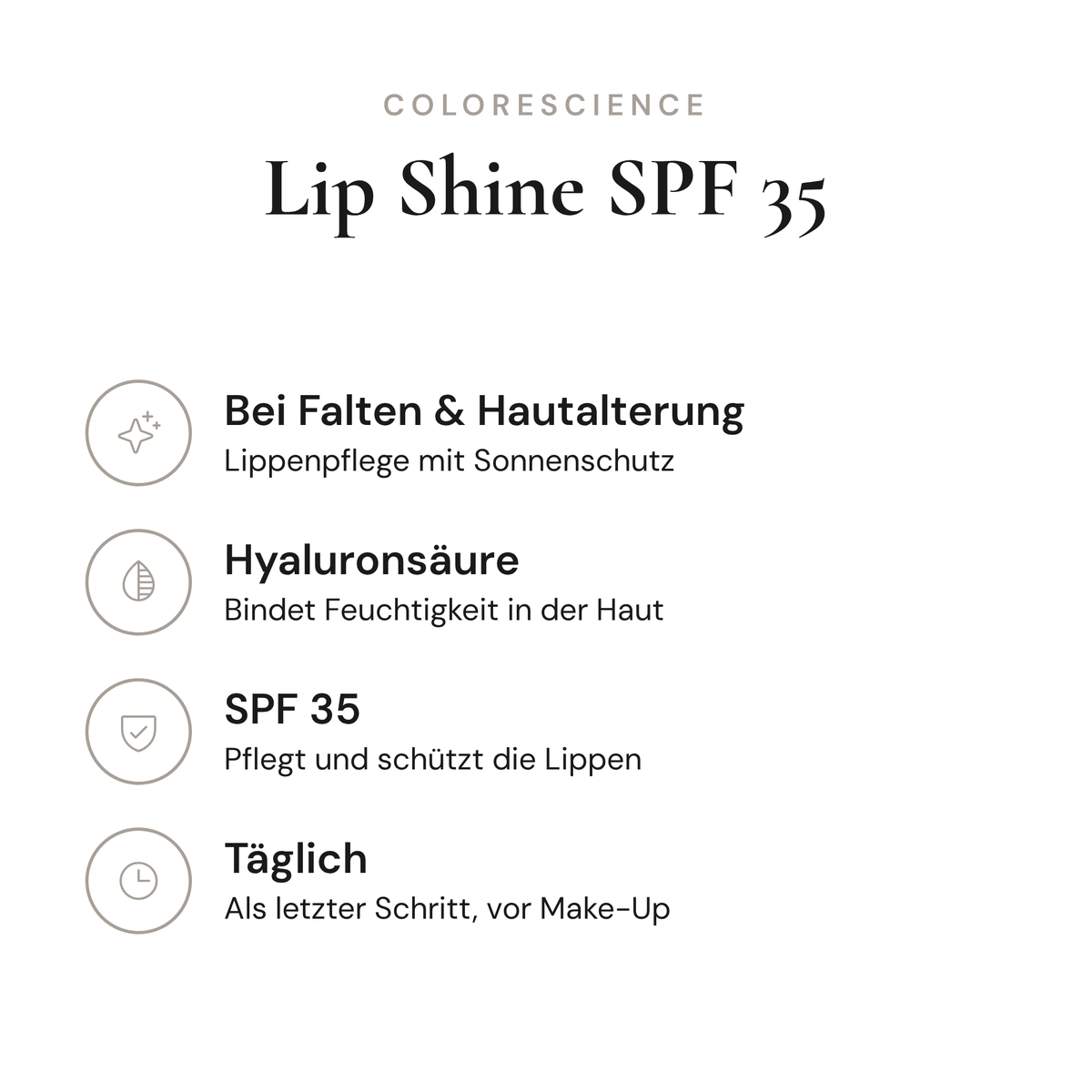 Lip Shine SPF 35 - Infografik mit Wirkstoffen und Anwendung | Colorescience