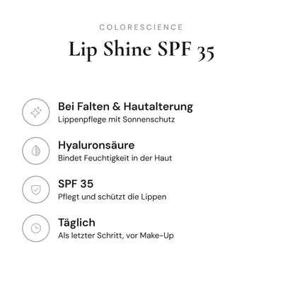 Lip Shine SPF 35 - Infografik mit Wirkstoffen und Anwendung | Colorescience