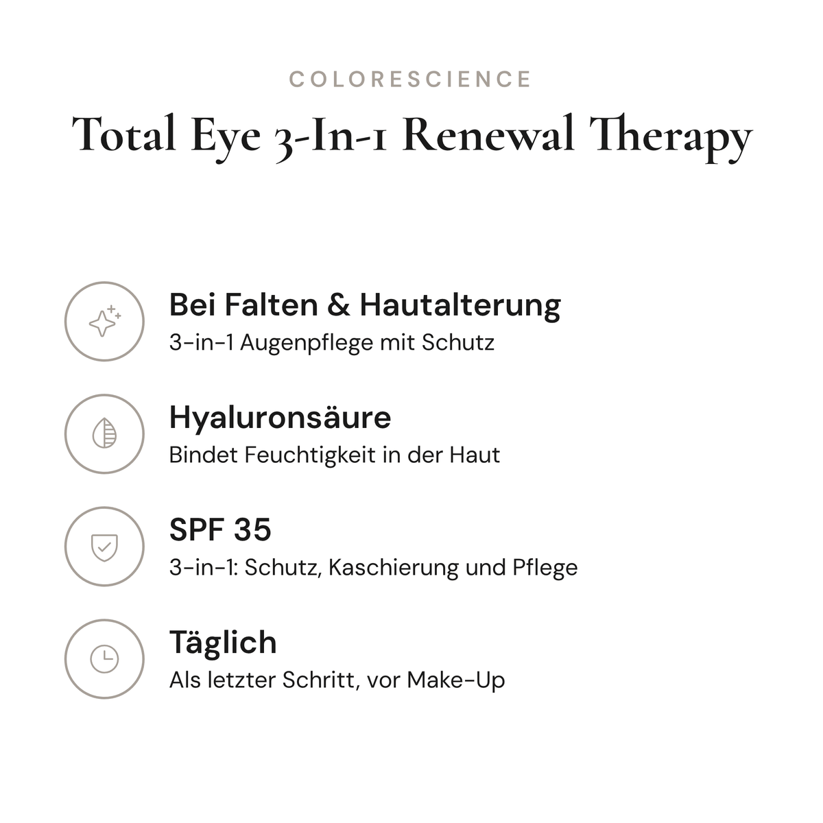 Total Eye 3-In-1 Renewal Therapy SPF 35 - Infografik mit Wirkstoffen und Anwendung | Colorescience