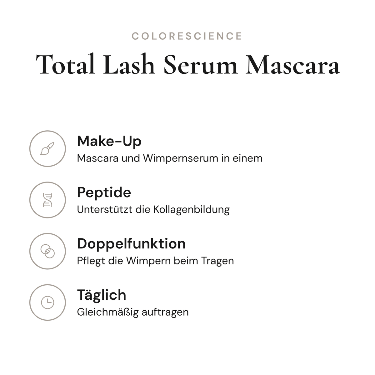 Total Lash Serum Mascara - Infografik mit Wirkstoffen und Anwendung | Colorescience
