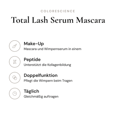 Total Lash Serum Mascara - Infografik mit Wirkstoffen und Anwendung | Colorescience