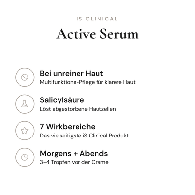 Active Serum - Infografik mit Wirkstoffen und Anwendung | iS Clinical