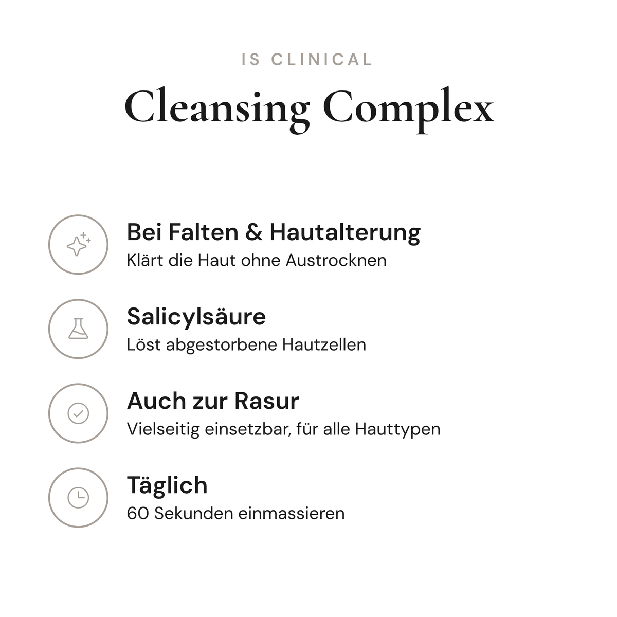 Cleansing Complex - Infografik mit Wirkstoffen und Anwendung | iS Clinical