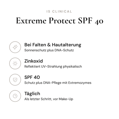 Extreme Protect SPF 40 - Infografik mit Wirkstoffen und Anwendung | iS Clinical
