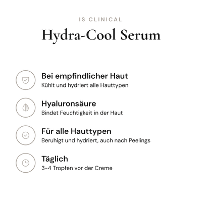 Hydra-Cool Serum - Infografik mit Wirkstoffen und Anwendung | iS Clinical