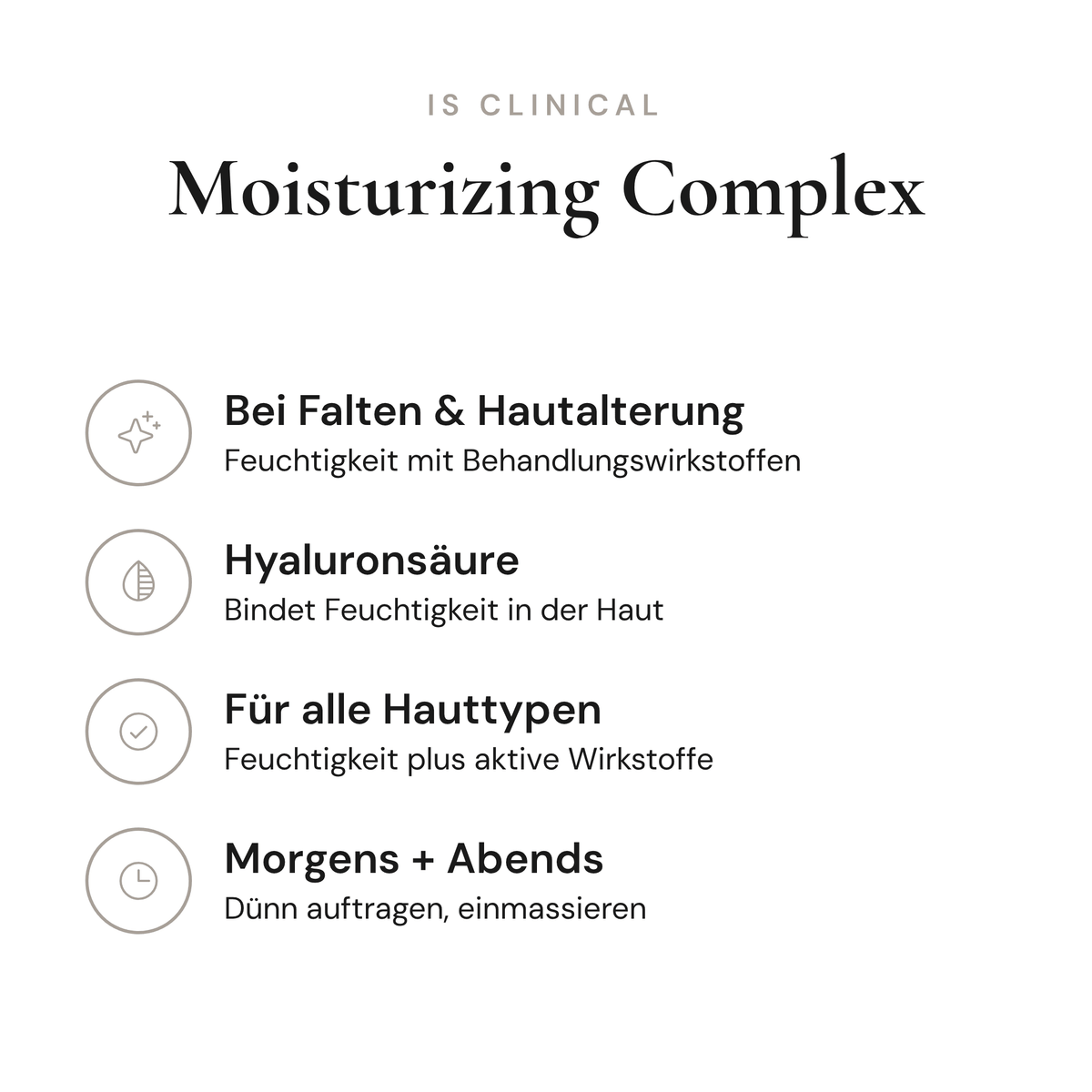 Moisturizing Complex - Infografik mit Wirkstoffen und Anwendung | iS Clinical