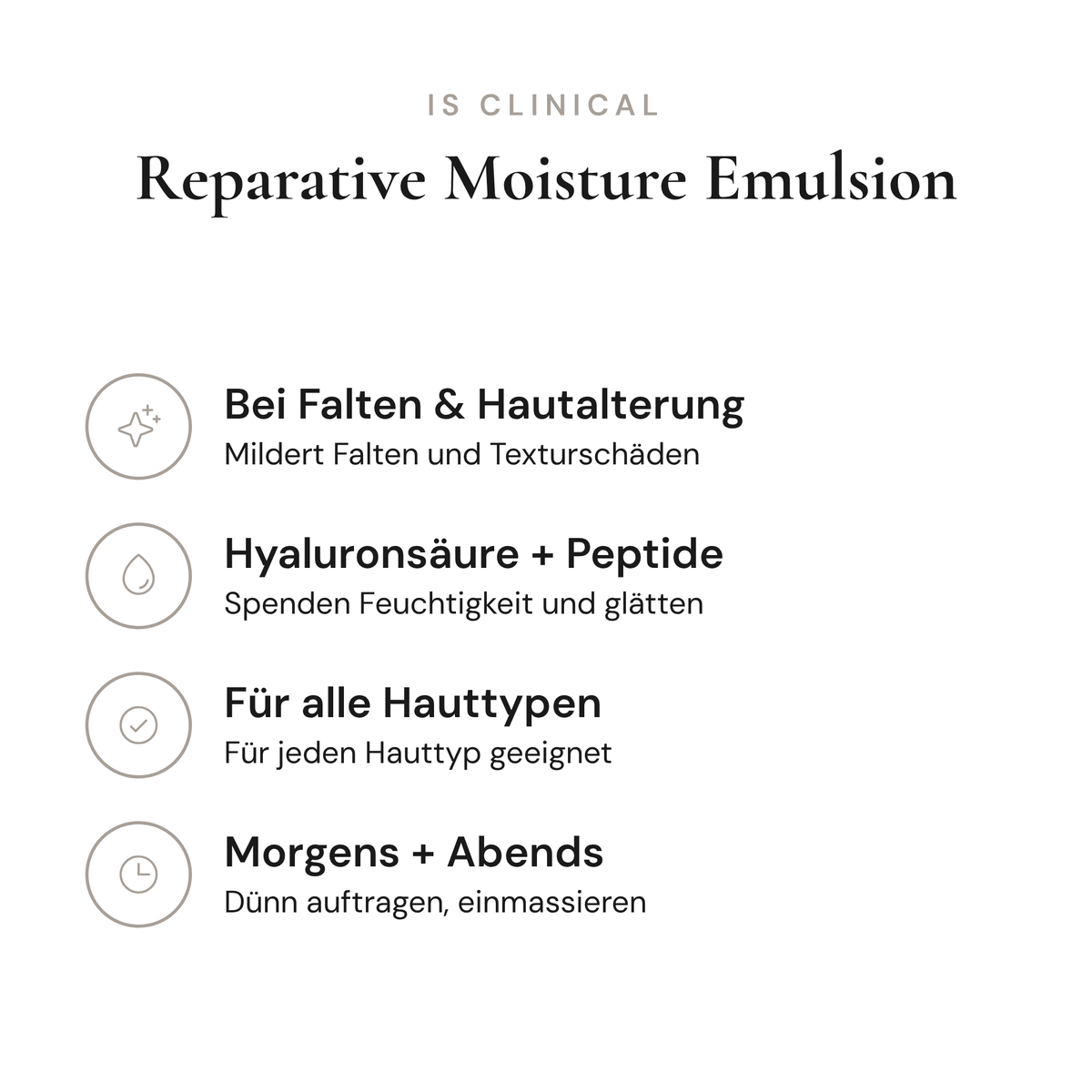 Reparative Moisture Emulsion - Infografik mit Wirkstoffen und Anwendung | iS Clinical