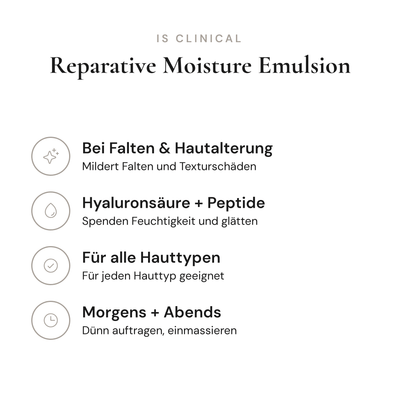 Reparative Moisture Emulsion - Infografik mit Wirkstoffen und Anwendung | iS Clinical