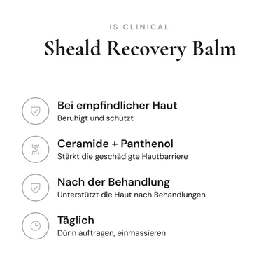 Sheald Recovery Balm - Infografik mit Wirkstoffen und Anwendung | iS Clinical
