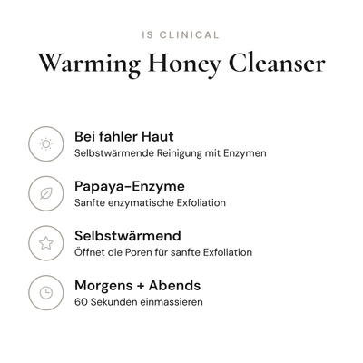 Warming Honey Cleanser - Infografik mit Wirkstoffen und Anwendung | iS Clinical