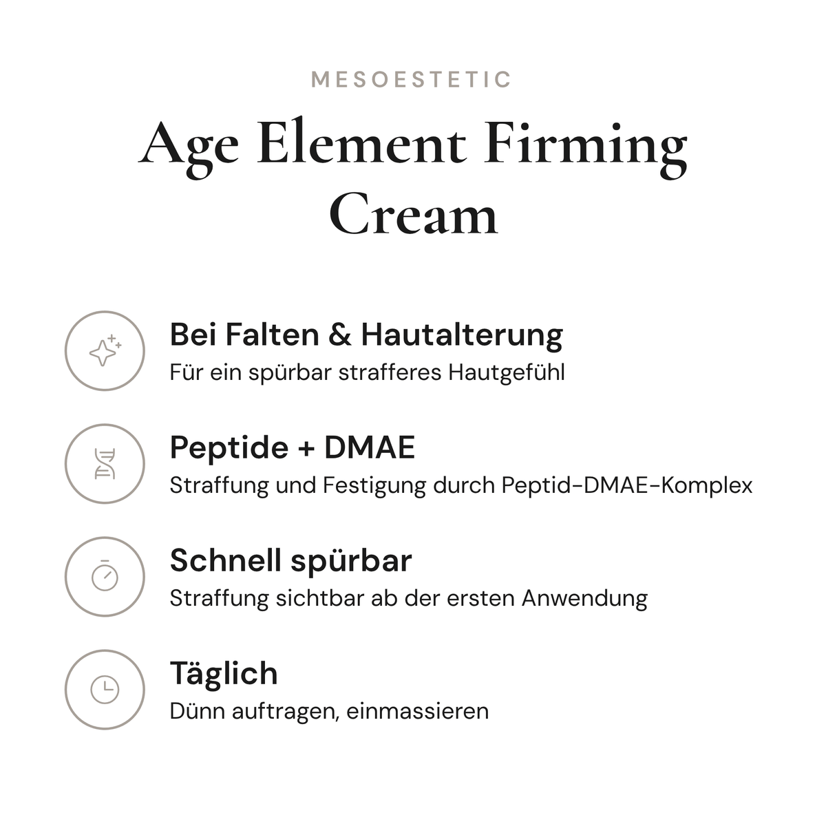 Age Element Firming Cream - Infografik mit Wirkstoffen und Anwendung | mesoestetic