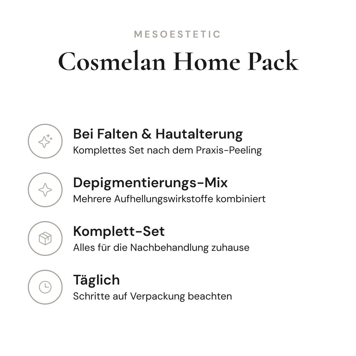 Cosmelan Home Pack - Infografik mit Wirkstoffen und Anwendung | mesoestetic