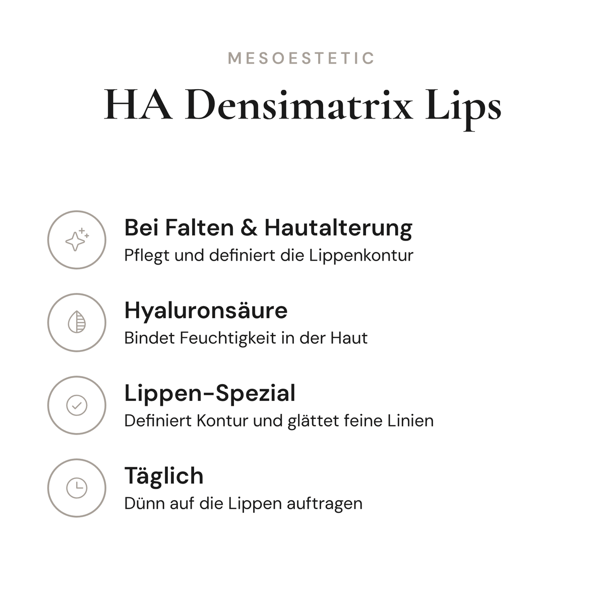 HA Densimatrix Lips - Infografik mit Wirkstoffen und Anwendung | mesoestetic