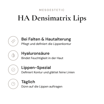 HA Densimatrix Lips - Infografik mit Wirkstoffen und Anwendung | mesoestetic