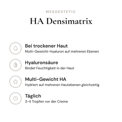 HA Densimatrix - Infografik mit Wirkstoffen und Anwendung | mesoestetic