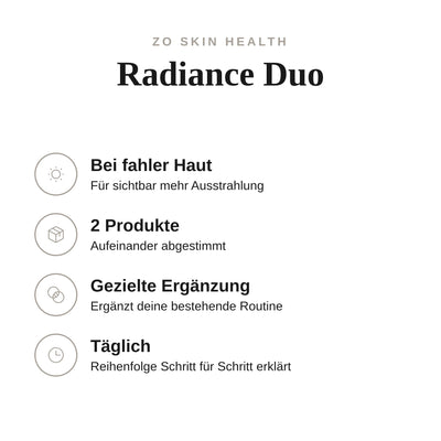 Radiance Duo - Infografik mit Umfang und Anwendung | ZO Skin Health