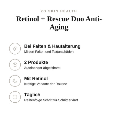 Retinol + Rescue Duo Anti-Aging - Infografik mit Umfang und Anwendung | ZO Skin Health