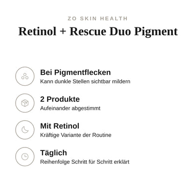 Retinol + Rescue Duo Pigment - Infografik mit Umfang und Anwendung | ZO Skin Health