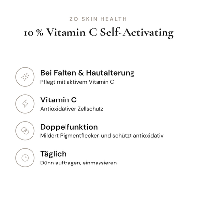 10 % Vitamin C Self-Activating - Infografik mit Wirkstoffen und Anwendung | ZO Skin Health