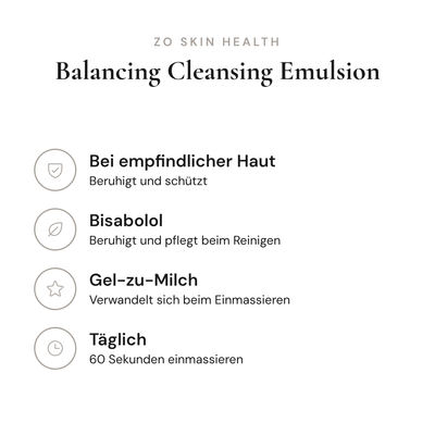 Balancing Cleansing Emulsion - Infografik mit Wirkstoffen und Anwendung | ZO Skin Health