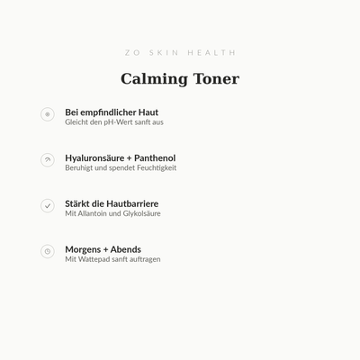 Calming Toner - Infografik mit Wirkstoffen und Anwendung | ZO Skin Health