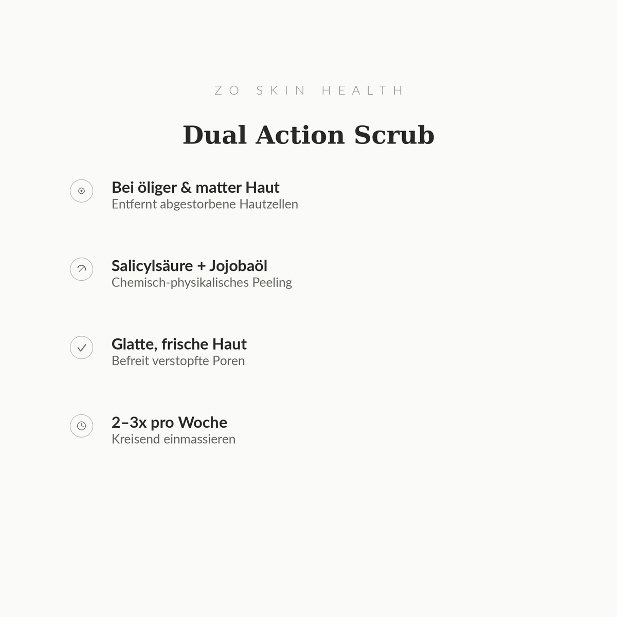 Dual Action Scrub - Infografik mit Wirkstoffen und Anwendung | ZO Skin Health