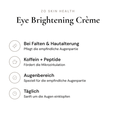 Eye Brightening Crème - Infografik mit Wirkstoffen und Anwendung | ZO Skin Health