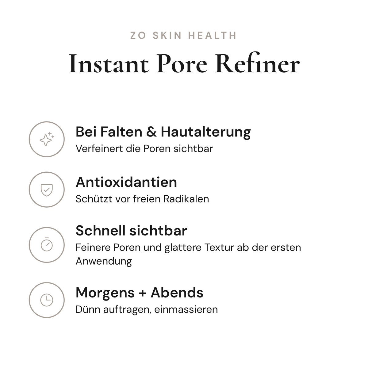 Instant Pore Refiner - Infografik mit Wirkstoffen und Anwendung | ZO Skin Health