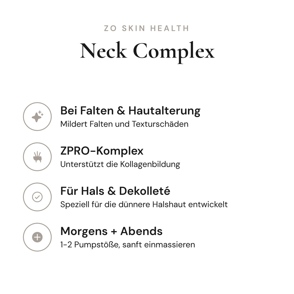 Neck Complex - Infografik mit Wirkstoffen und Anwendung | ZO Skin Health